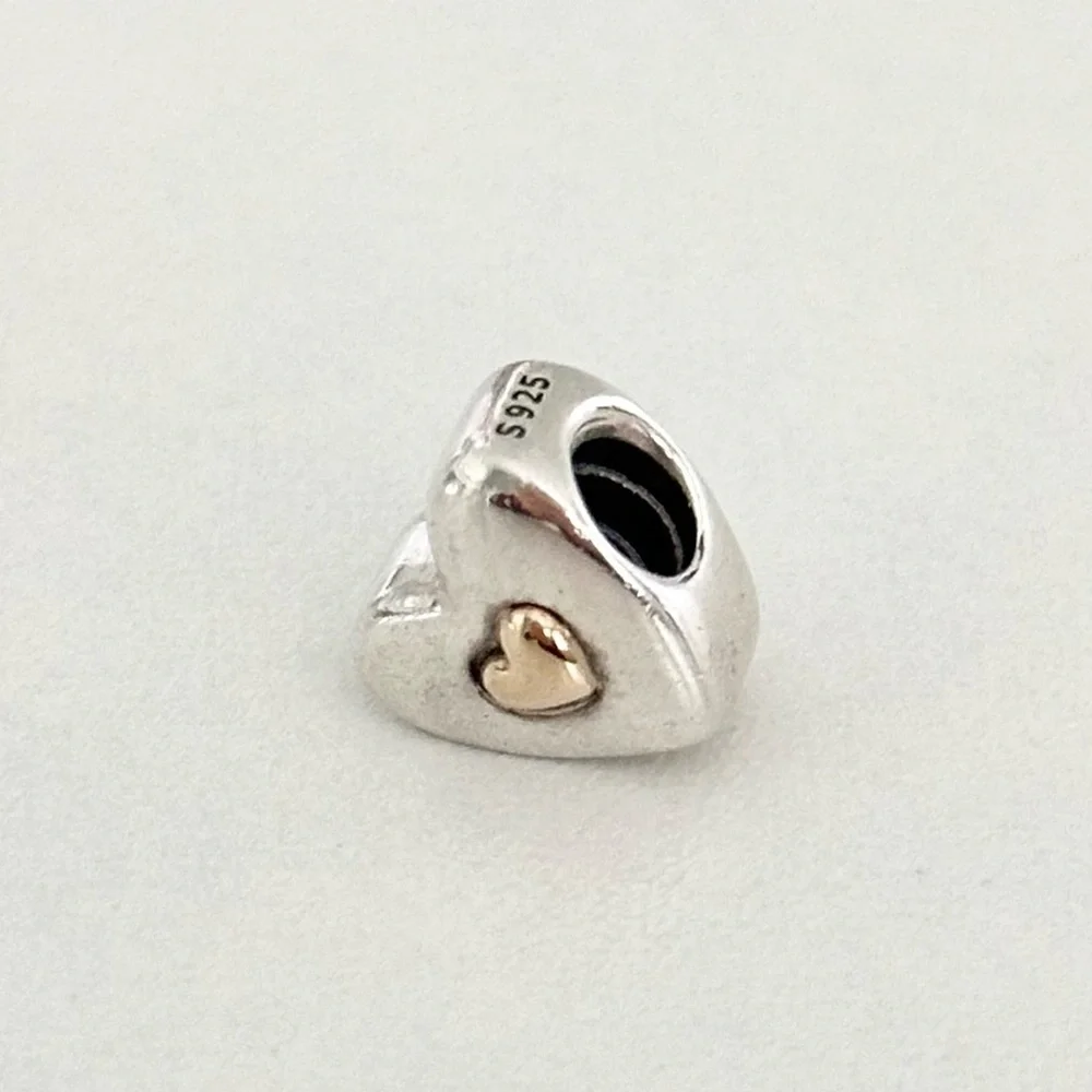 Pandora 925 & 14K Gold Happy Anniversary Puffy Heart Rare Retired Bead Charm